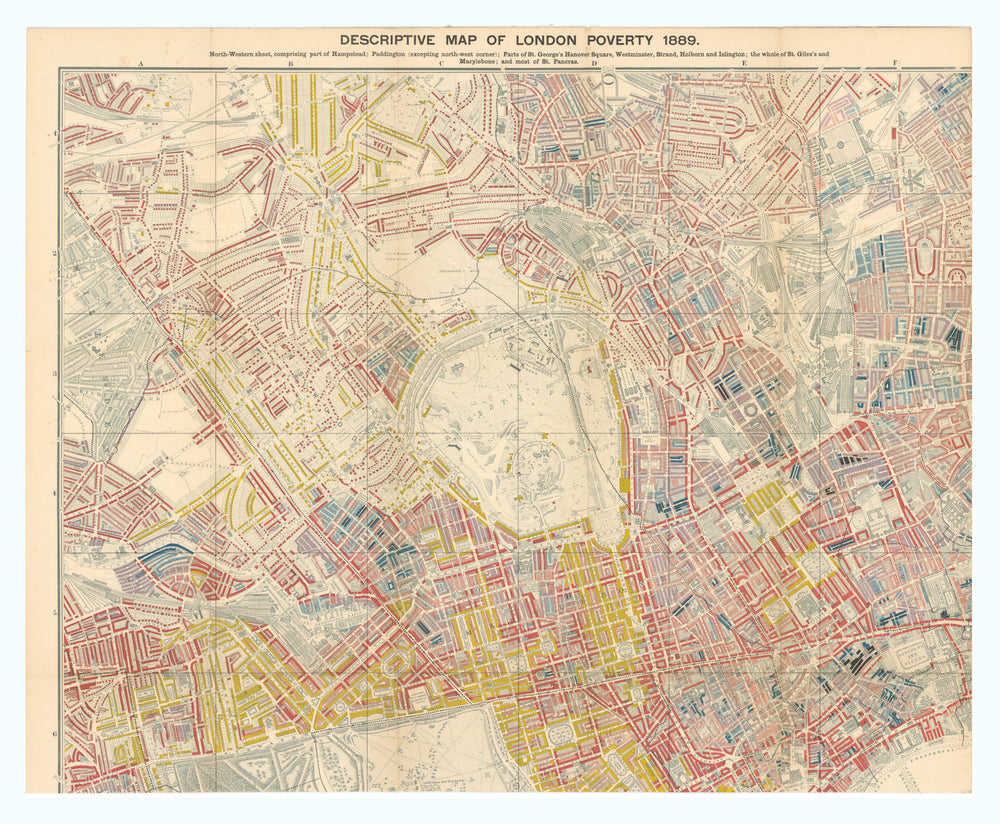 Descriptive map of London Poverty. BOOTH. NW - West End Marylebone Mayfair 1889
