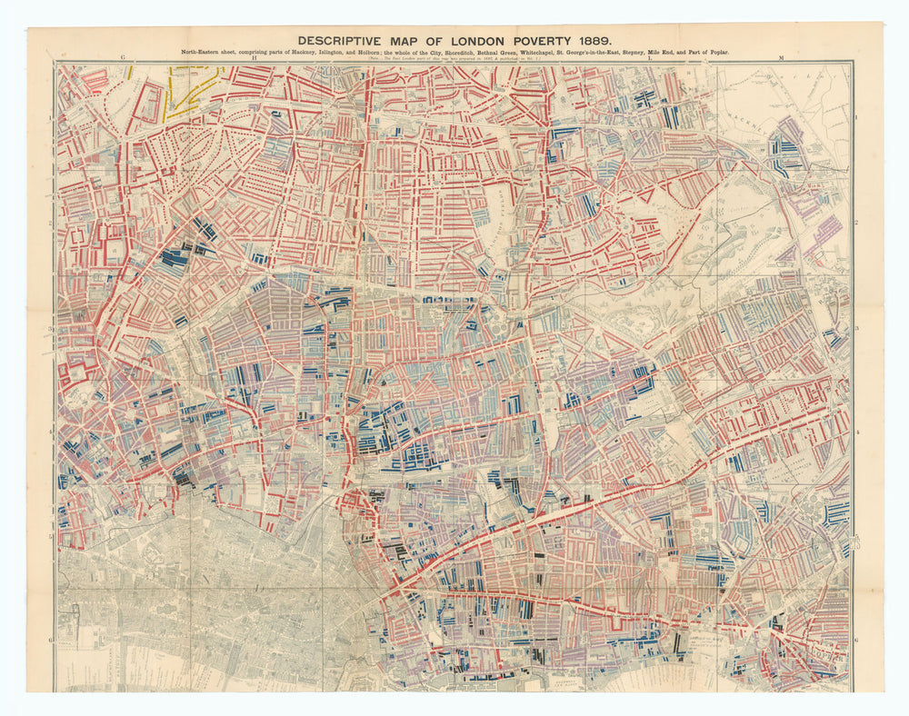 Descriptive map of London Poverty. BOOTH. NE - East End Hackney Islington 1889