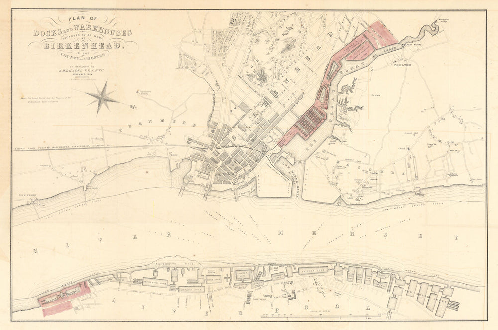 Plan of the Docks & Warehouses proposed… at Birkenhead. James M. Rendel 1844 map