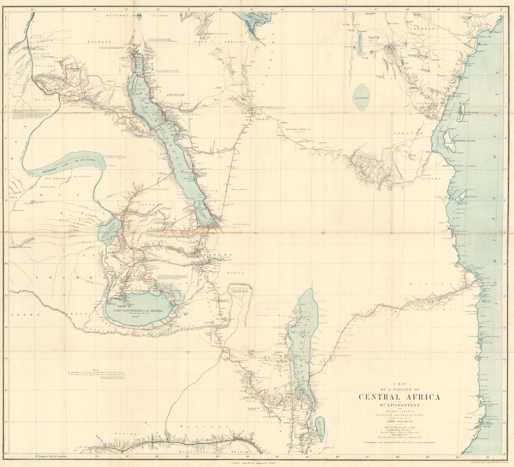 A Map of a portion of Central Africa by Dr Livingstone from his own surveys 1880