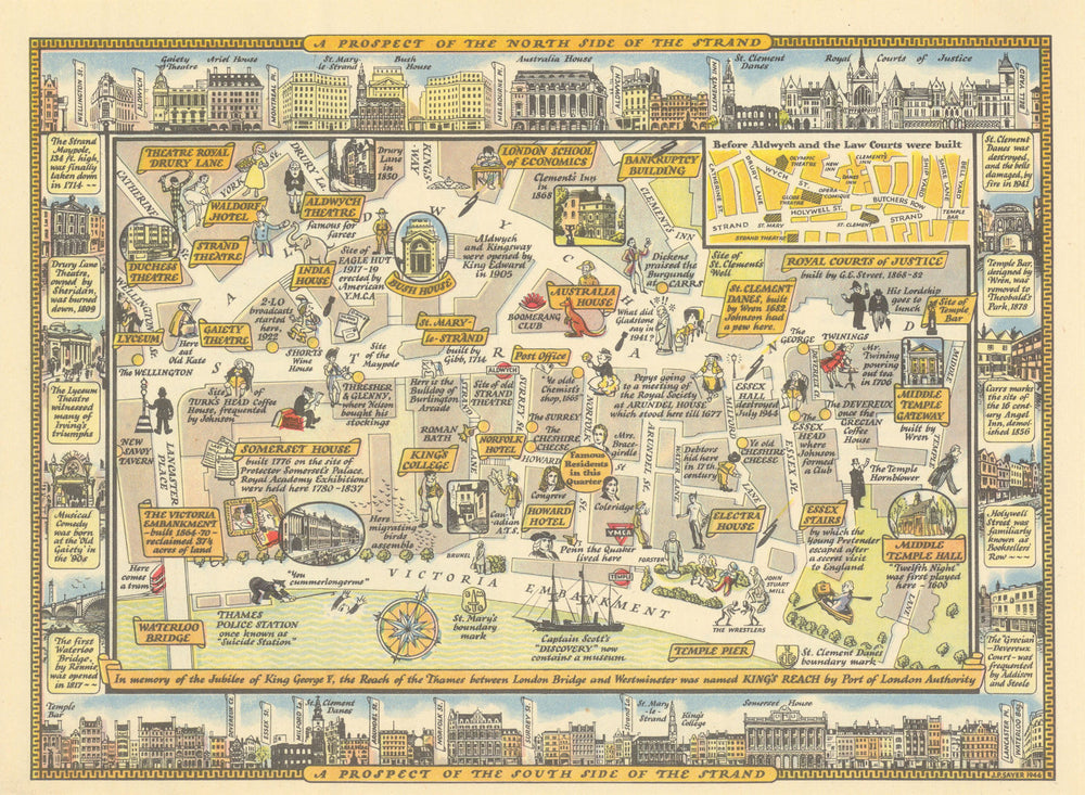 The Strand. Wellington St. to Temple Bar #1 JP Sayer's Survey of London 1947 map