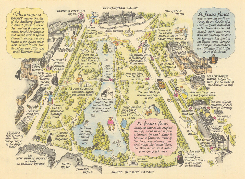 A Prospect of St. James's Park #7 JP Sayer's Survey of London 1947 old map
