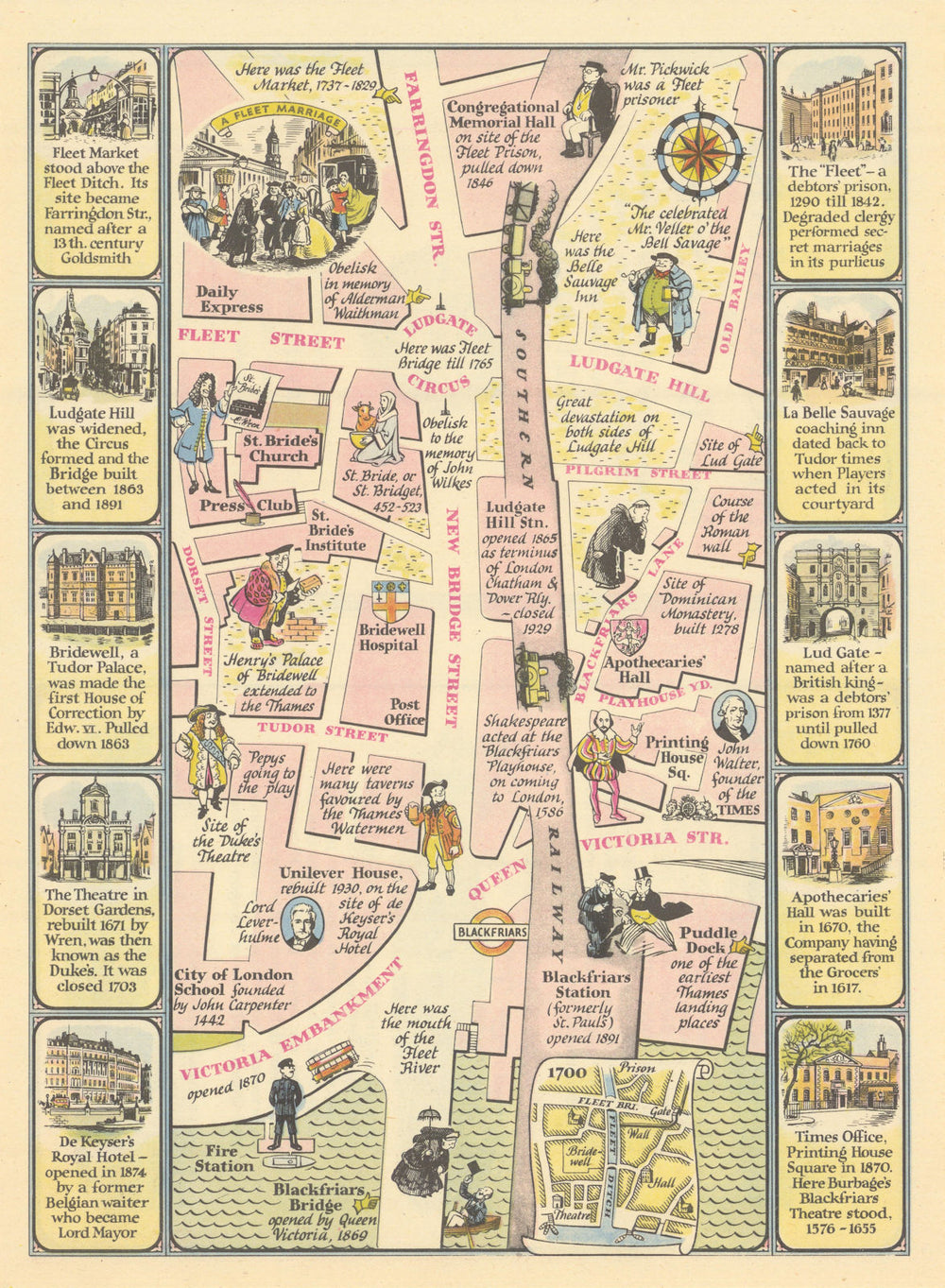 A Map of Blackfriars and New Bridge Street #8 JP Sayer's Survey of London 1947
