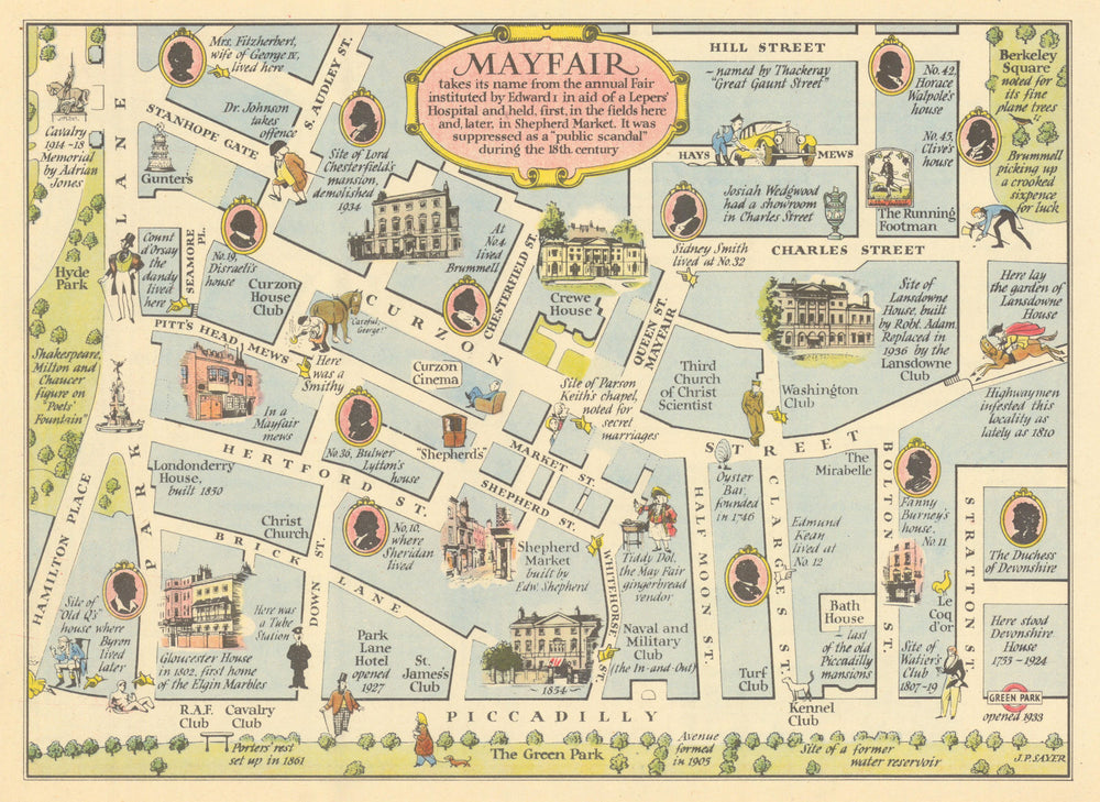 Mayfair. Berkeley Square to Hyde Park #11 JP Sayer's Survey of London 1947 map