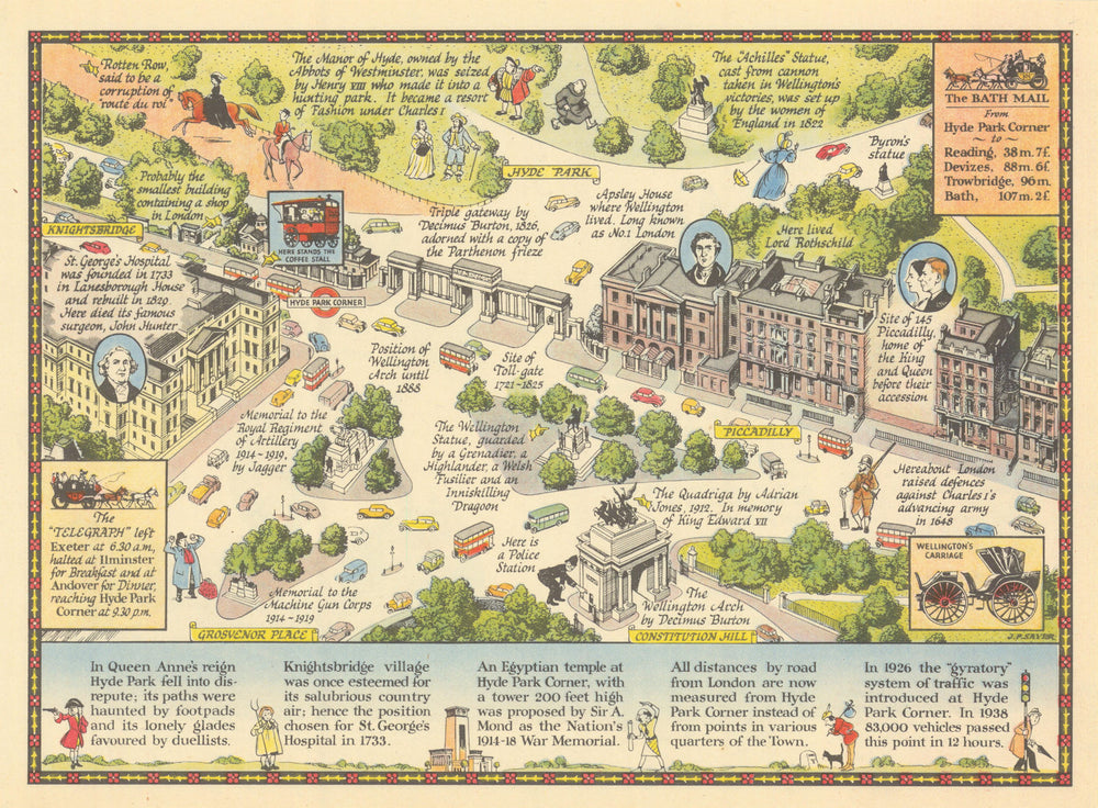 A Bird's-eye View of Hyde Park Corner #12 JP Sayer's Survey of London 1947 map