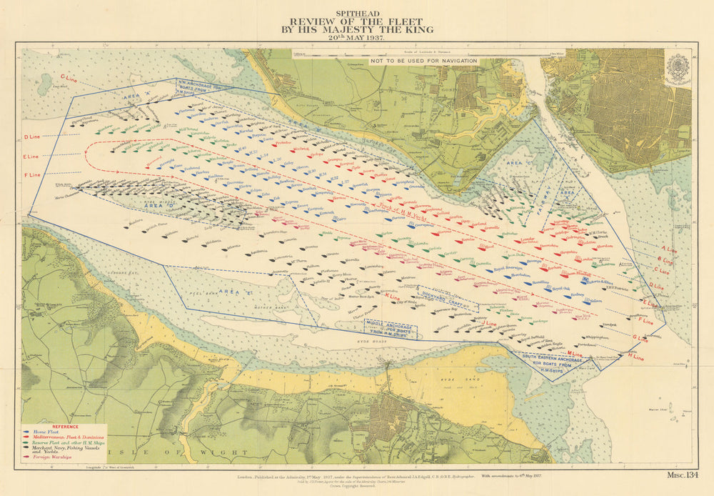 Spithead - Review of the Fleet by His Majesty the King. Admiralty 1937 old map