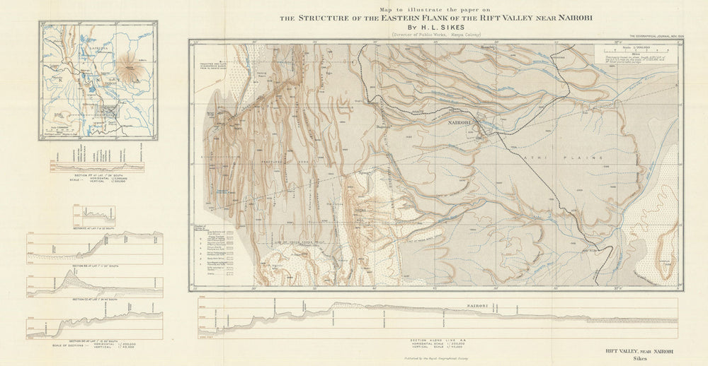 The Eastern Flank of the Rift Valley near Nairobi. Kenya. RGS/Sikes 1926 map