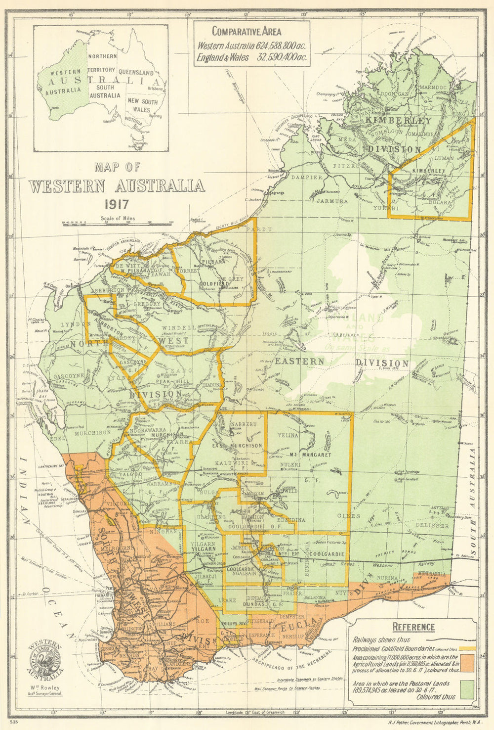 Map of Western Australia showing Goldfield Boundaries by J.P. Camm 1919