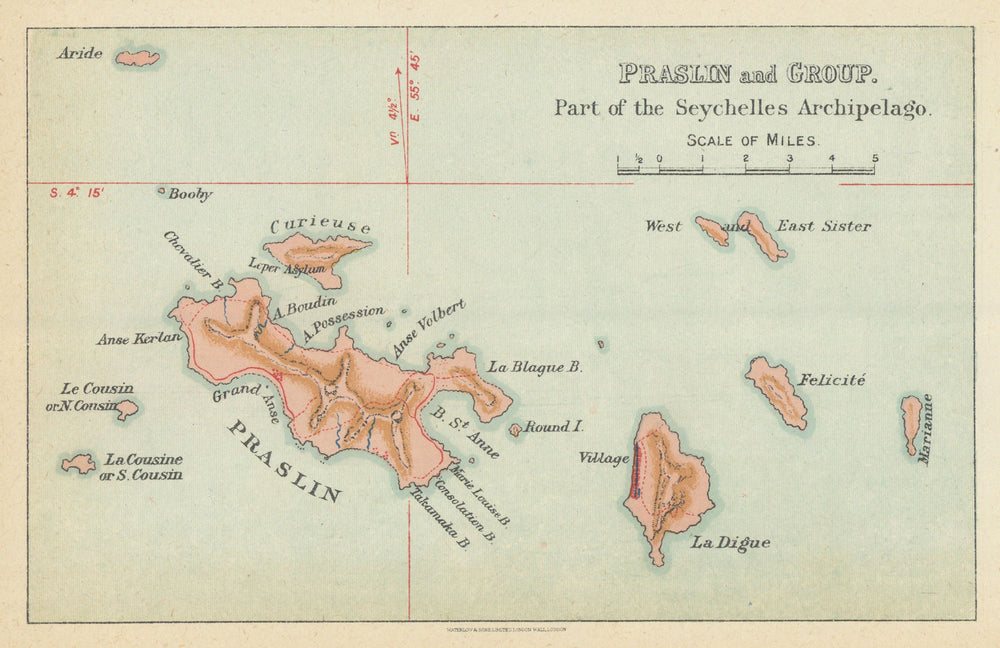 Praslin & Group, part of the Seychelles Archipelago by Waterlow & Sons 1919 map
