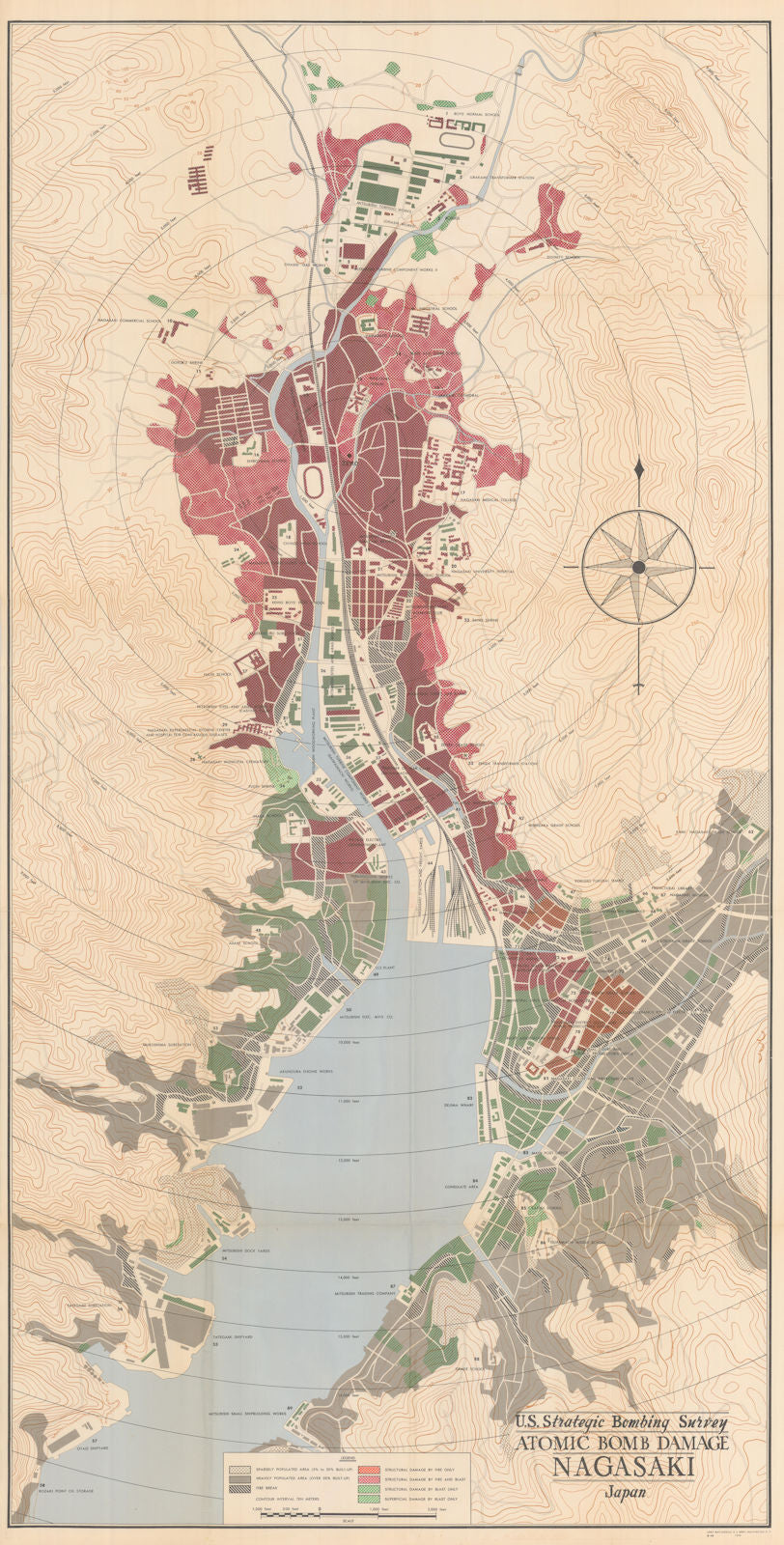 U.S. Strategic Bombing Survey. Atomic Bomb Damage. Nagasaki, Japan. AMS 1946 map