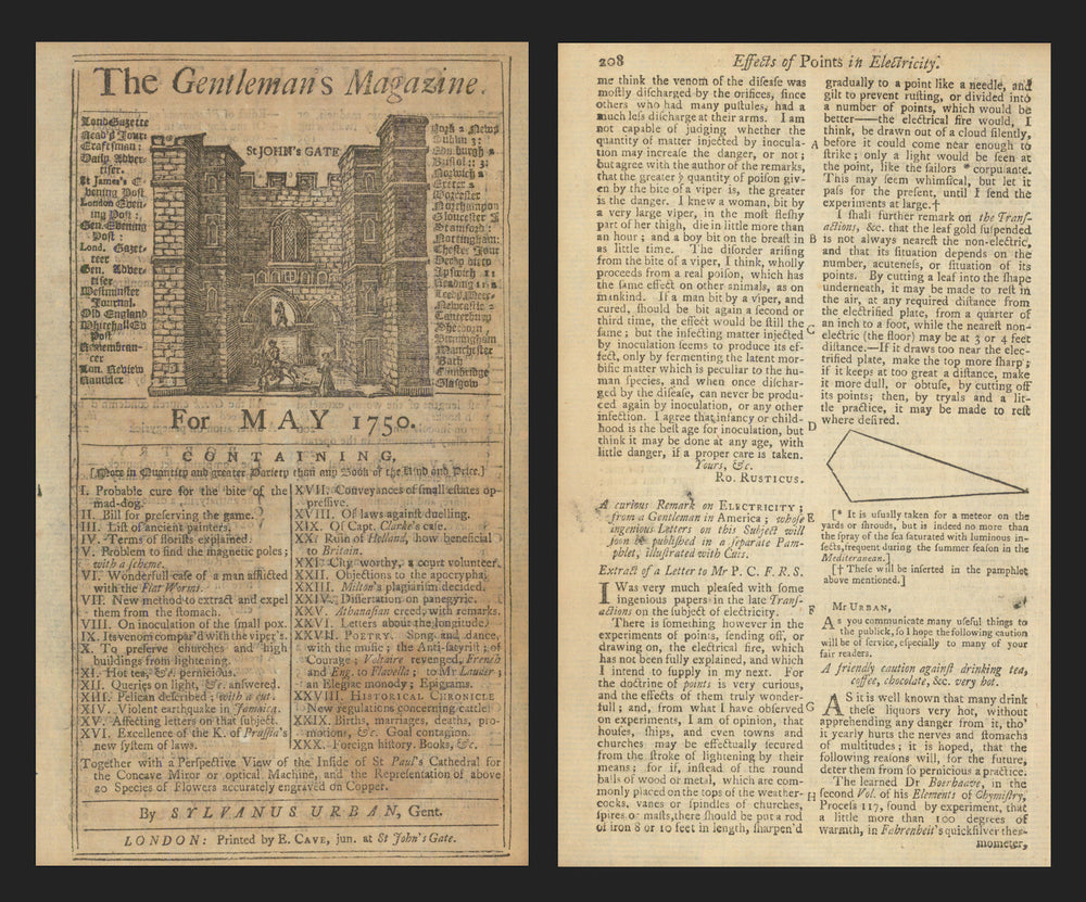 Benjamin Franklin's letter to Peter Collinson regarding the lightning rod 1750