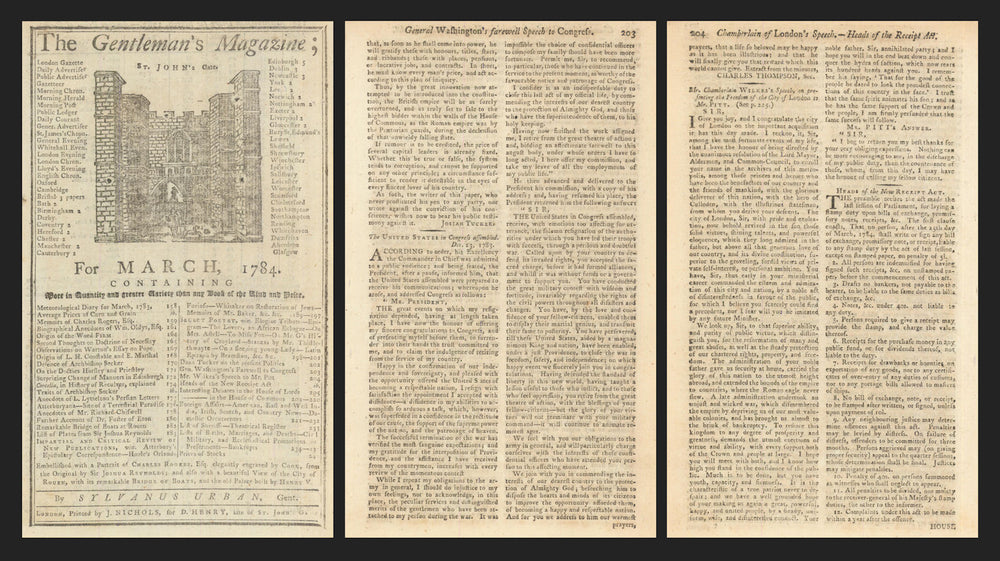 George Washington's Farewell Speech to Congress as C-in-C in the Gents Mag 1784