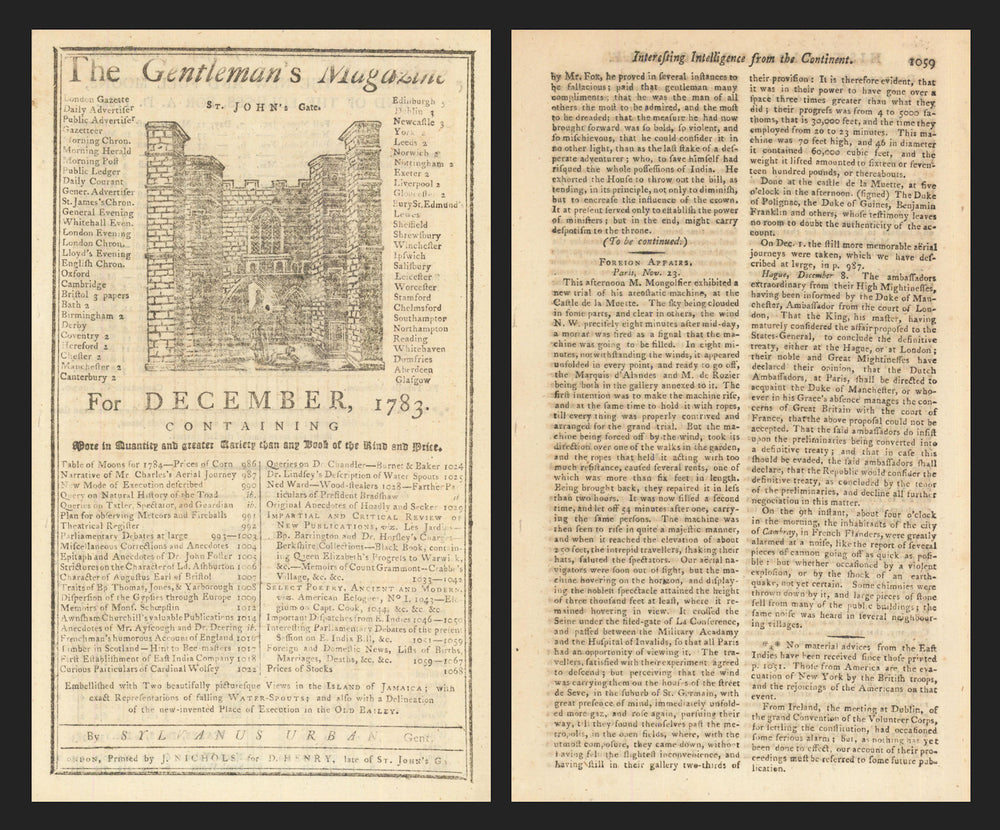 The Dawn of Aviation. 1st Montgolfier balloon free flight by humans, Paris 1783
