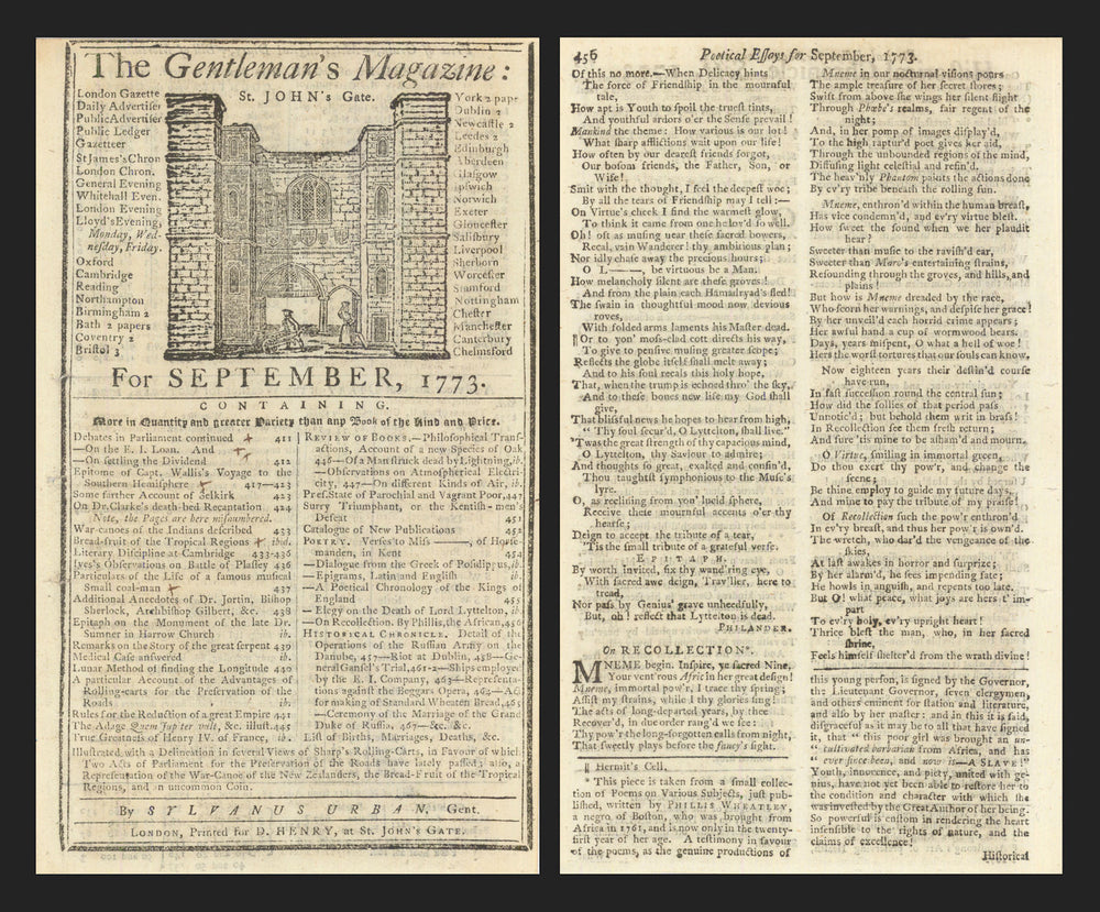 A poem by Phillis Wheatley the first published African American female poet 1773