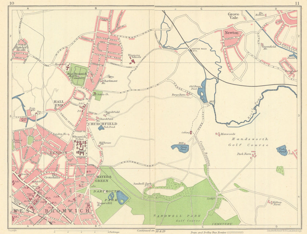 BIRMINGHAM NORTH West Bromwich Churchfield Hateley Heath Sandwell 1945 old map