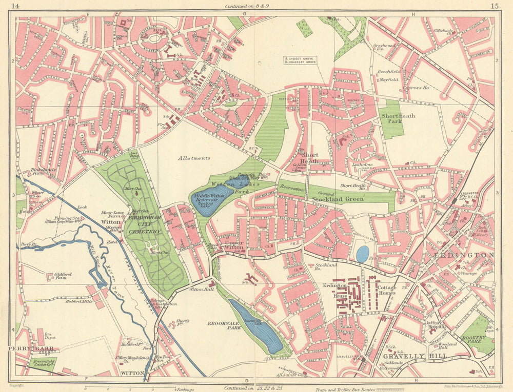 BIRMINGHAM NORTH Perry Barr Gravelly Hill Erdington Stockland Green 1945 map