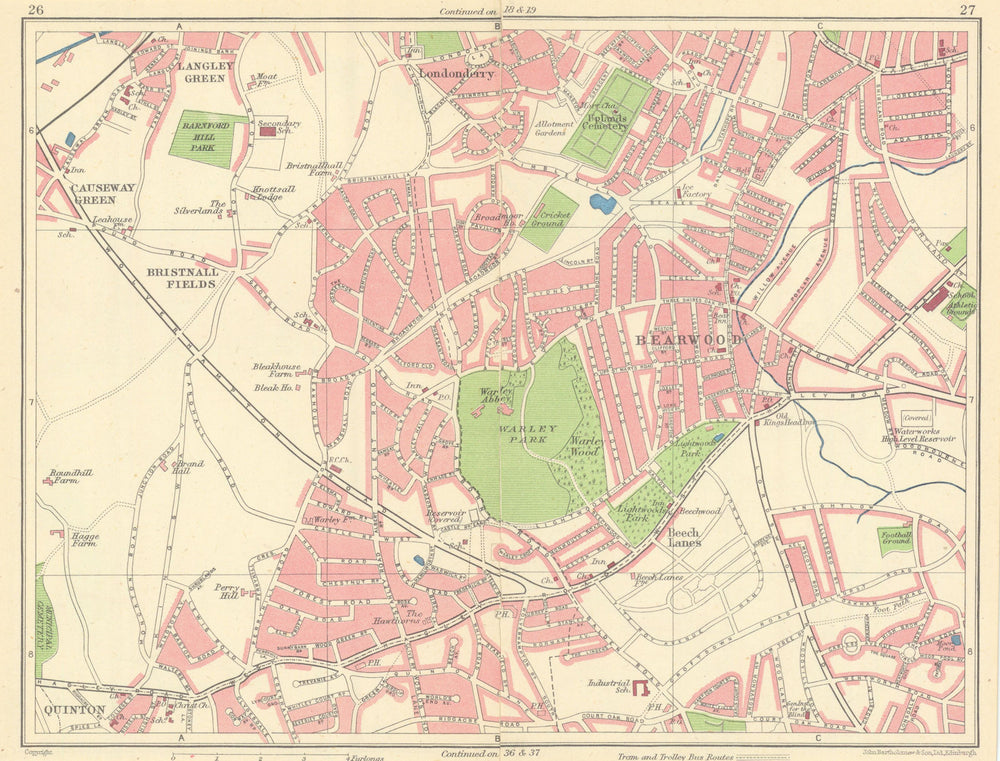 BIRMINGHAM WEST Langley Green Bristnall Fields Bearwood Edgbaston 1945 old map