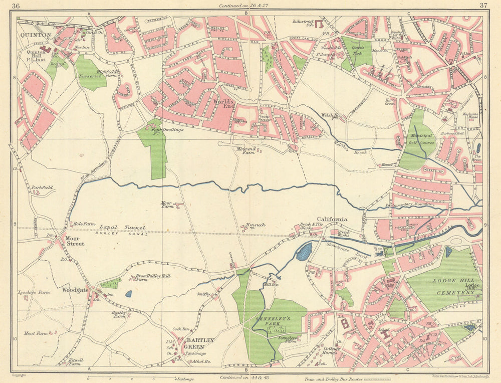BIRMINGHAM SOUTH WEST Quinton World's End Bartley Green Harborne Weoley 1945 map