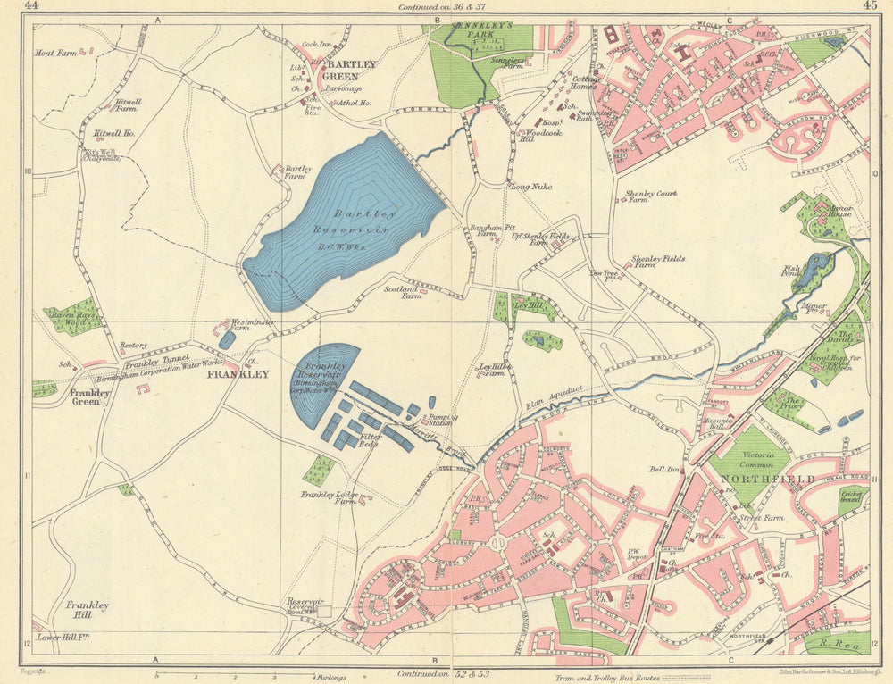 BIRMINGHAM SOUTH WEST Frankley Bartley Green Northfield Weoley 1945 old map
