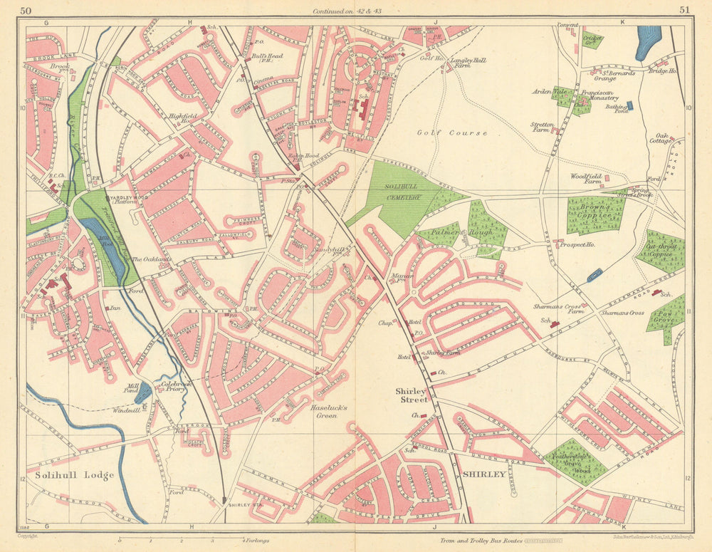 BIRMINGHAM SOUTH EAST Yardley Wood Solihull Lodge Shirley Hall Green 1945 map