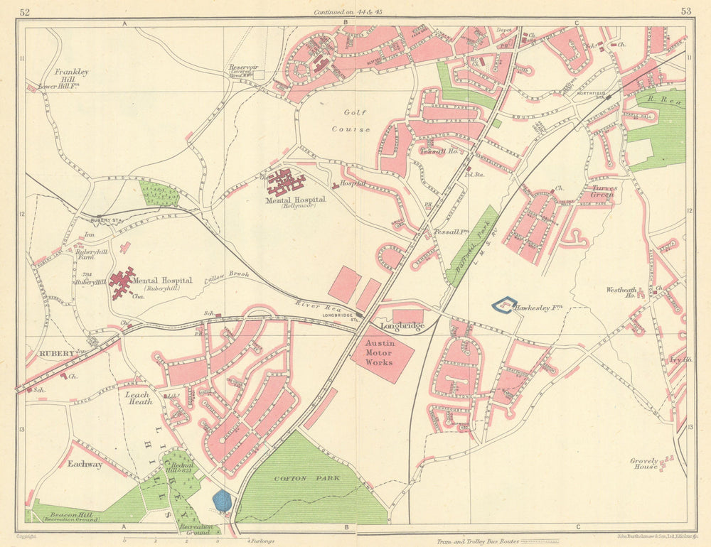 BIRMINGHAM SOUTH WEST Rubery Longbridge Northfield Austin Lickey Hills 1945 map