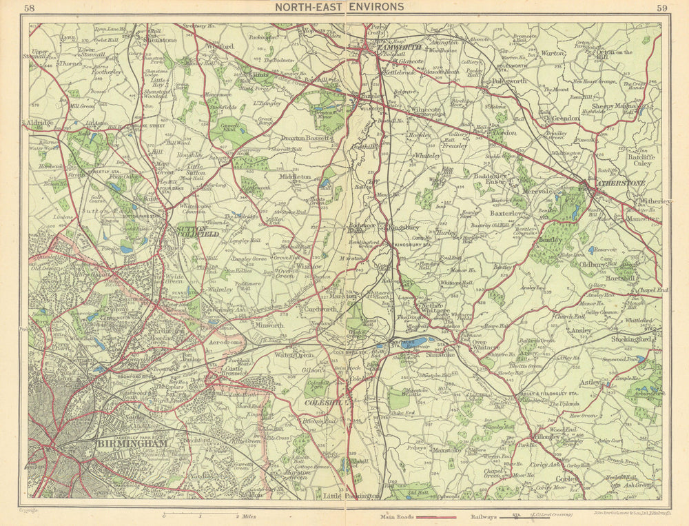 NE BIRMINGHAM environs Tamworth Atherston Sutton Coldfield Coleshill 1945 map