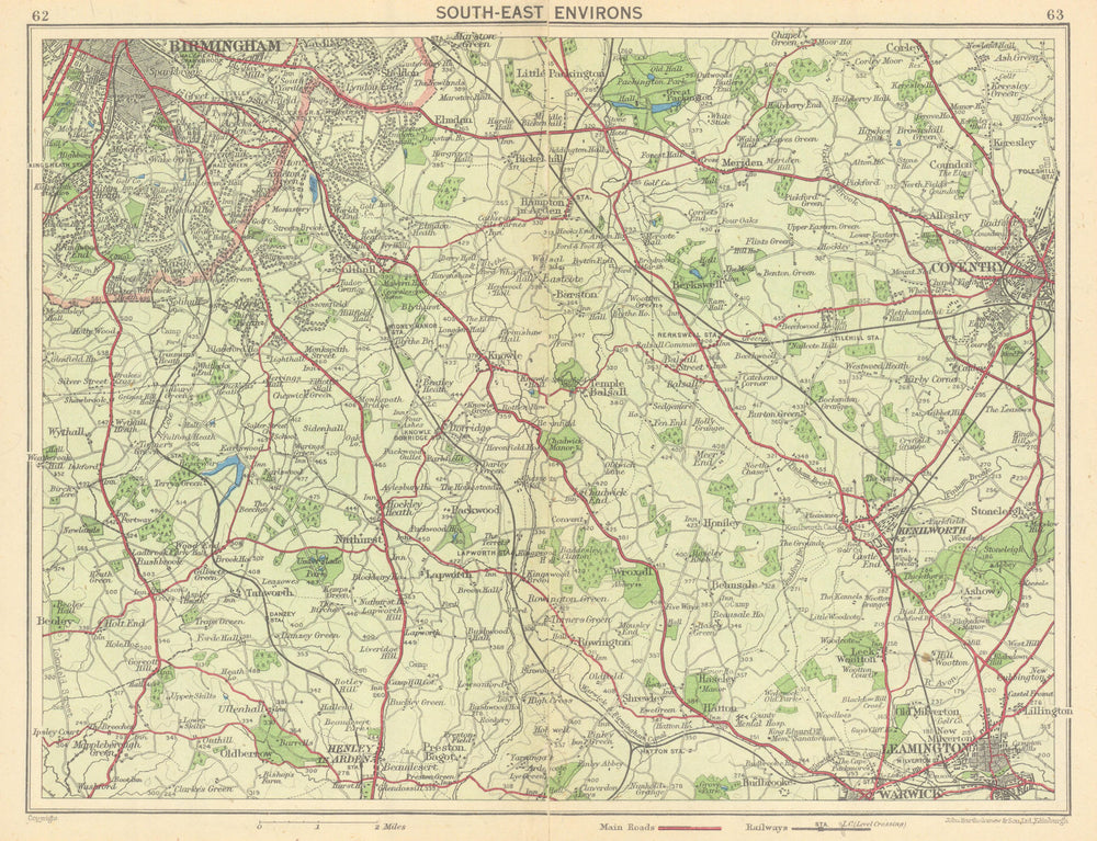 SE BIRMINGHAM environs. Solihull Coventry Leamington Kenilworth Henley 1945 map