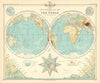 World in twin hemispheres. Relief. Mountain profiles 1909 old antique map