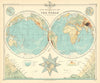 World in twin hemispheres. Relief. Mountain profiles 1909 old antique map