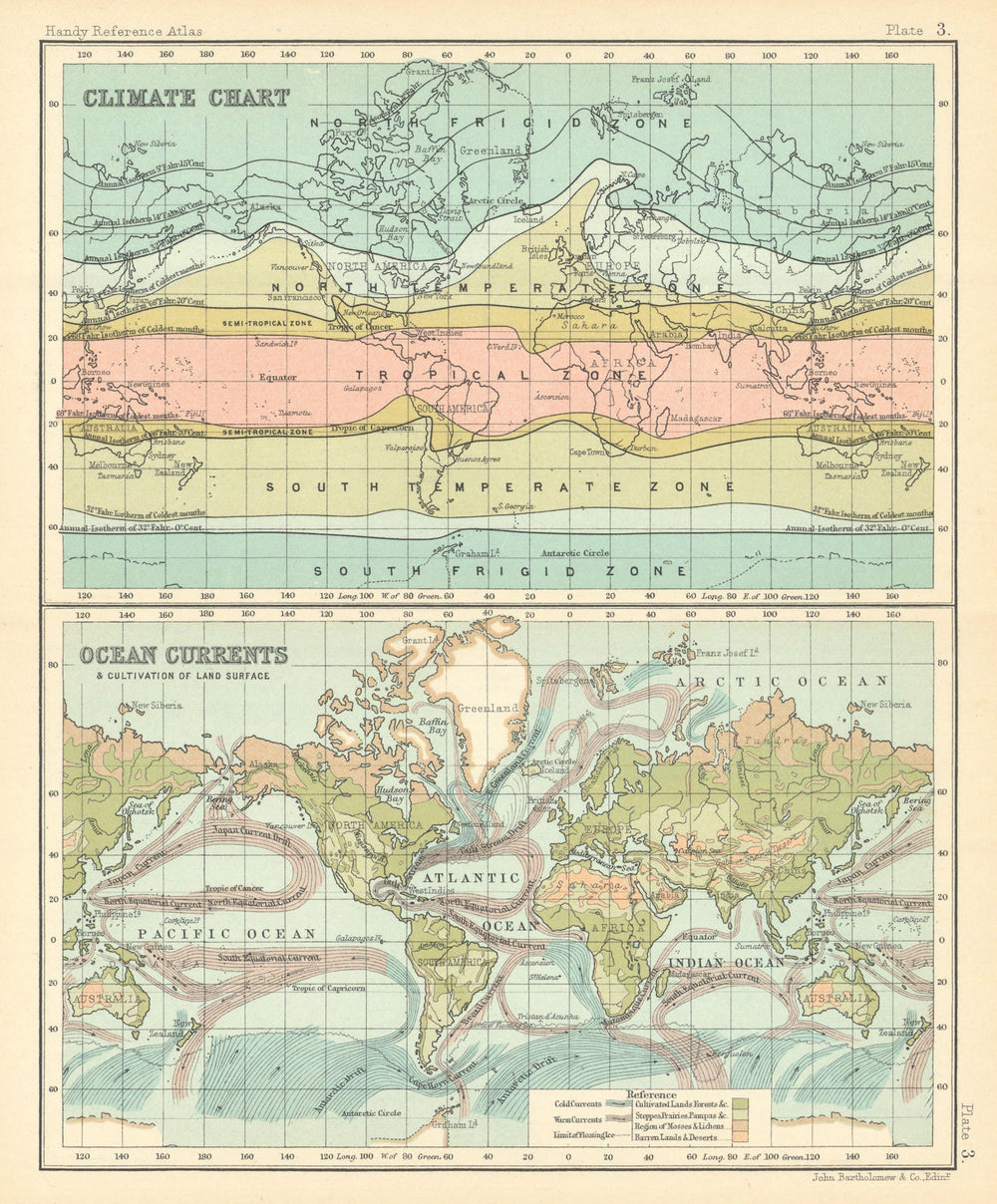 World Climate Chart Ocean Currents. BARTHOLOMEW 1909 old antique map