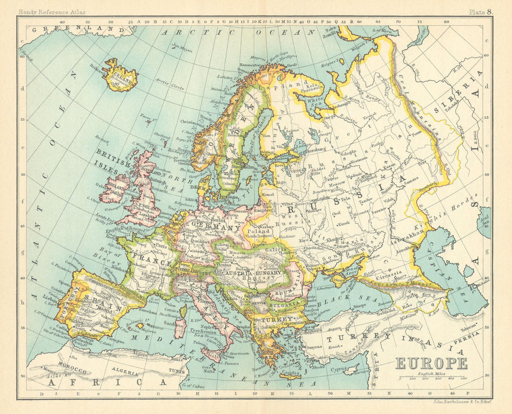 Europe. Austria-Hungary &c. BARTHOLOMEW 1909 old antique map plan chart