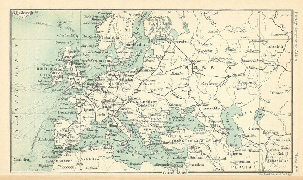 Europe major railways. BARTHOLOMEW 1909 old antique vintage map plan chart