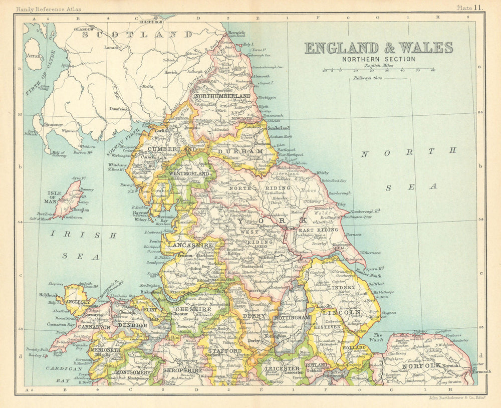 England & Wales Northern Section. Great Britain. BARTHOLOMEW 1909 old map