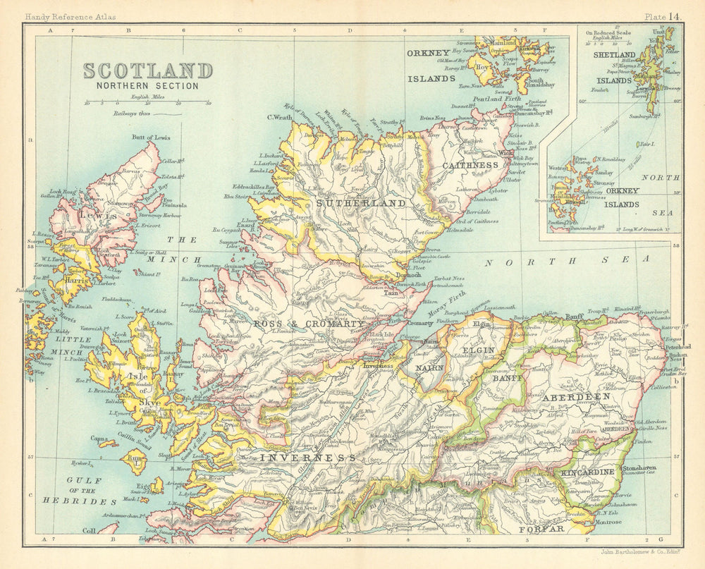 Scotland Northern Section. Highlands. BARTHOLOMEW 1909 old antique map chart