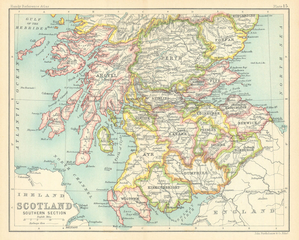 Scotland Southern Section. BARTHOLOMEW 1909 old antique vintage map plan chart