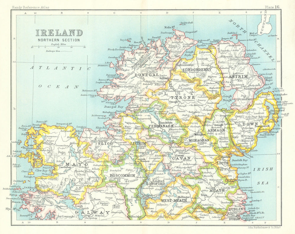 Ireland Northern Section. BARTHOLOMEW 1909 old antique vintage map plan chart
