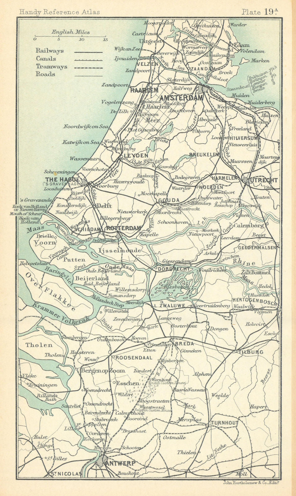 Netherlands. Amsterdam The Hague Rotterdam Antwerp. BARTHOLOMEW 1909 old map