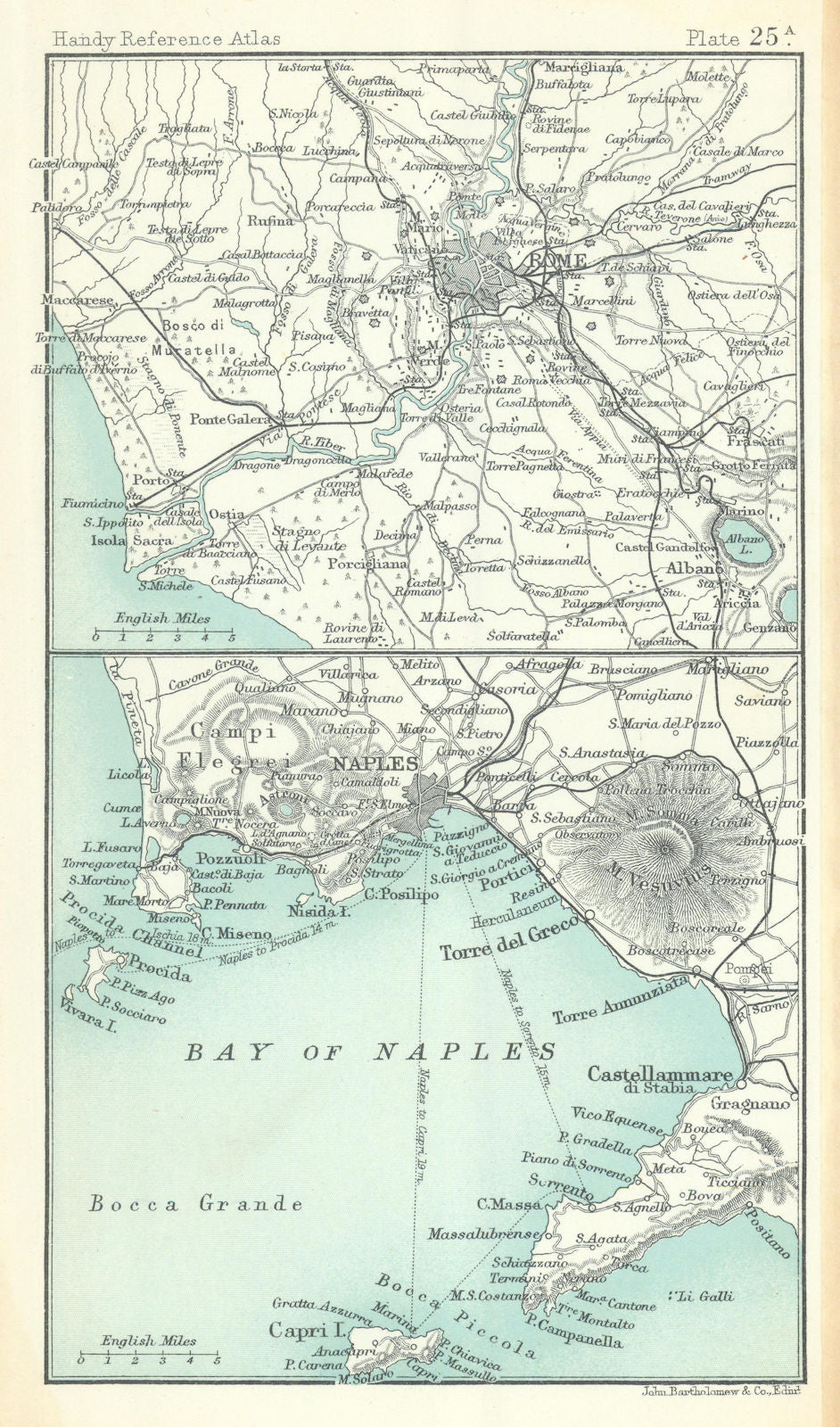 Environs of Rome & Naples. Italy. BARTHOLOMEW 1909 old antique map plan chart