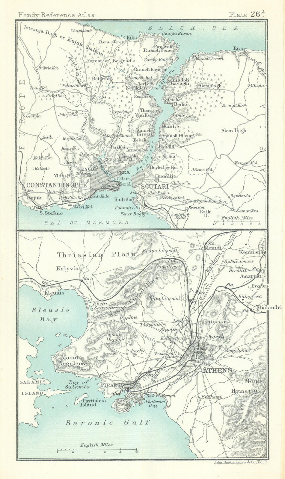 Constantinople & the Bosphorus. Environs of Athens. Turkey & Greece 1909 map