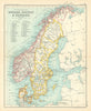 Sweden, Norway, & Denmark. Scandinavia. BARTHOLOMEW 1909 old antique map chart