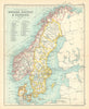 Sweden, Norway, & Denmark. Scandinavia. BARTHOLOMEW 1909 old antique map chart