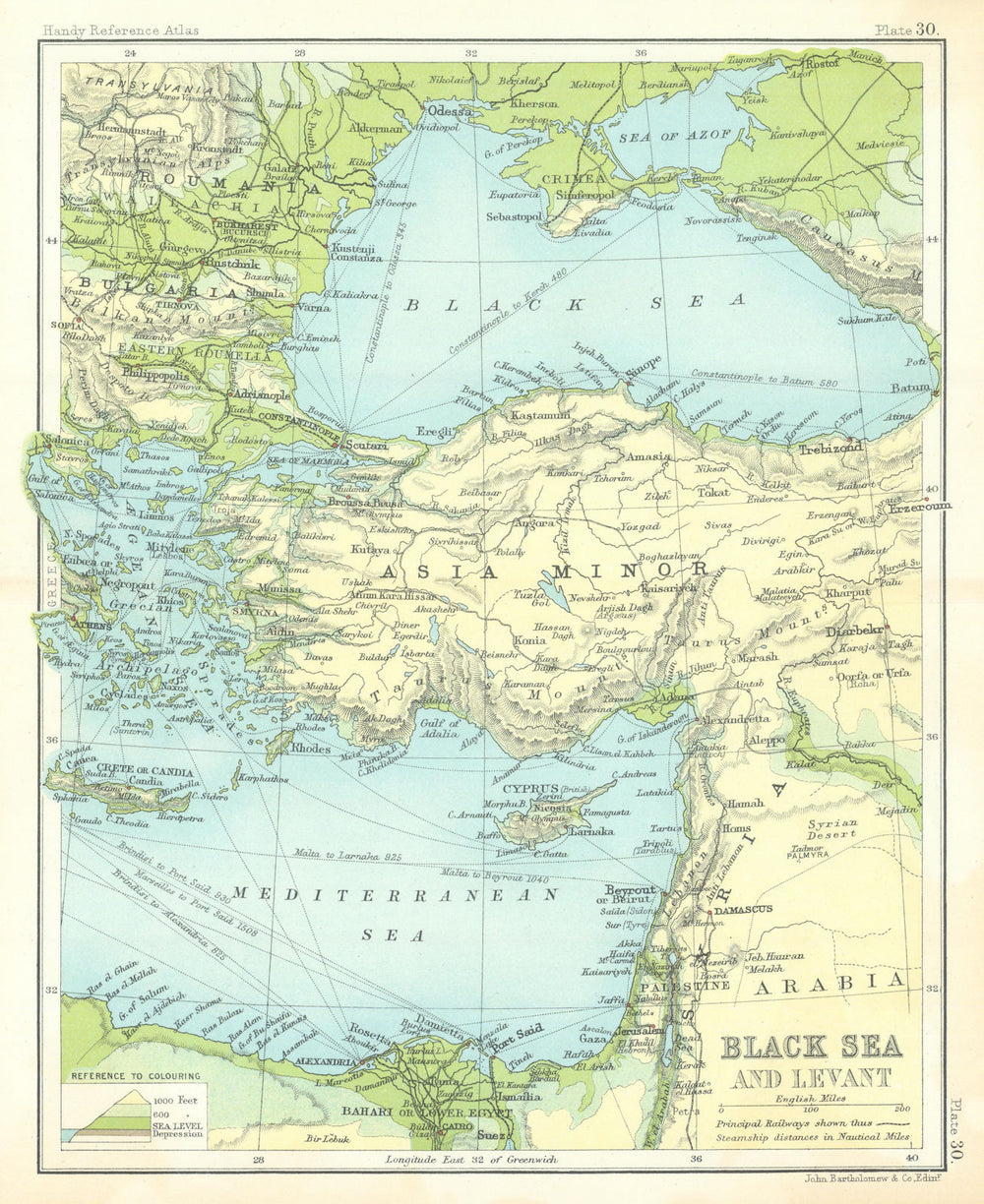 Black Sea and the Levant. Middle East Turkey Asia Minor. BARTHOLOMEW 1909 map