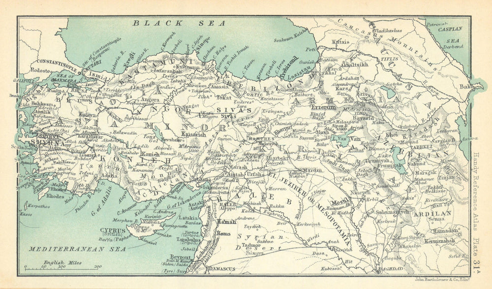 Asia Minor. Turkey Armenia Kurdistan. BARTHOLOMEW 1909 old antique map chart