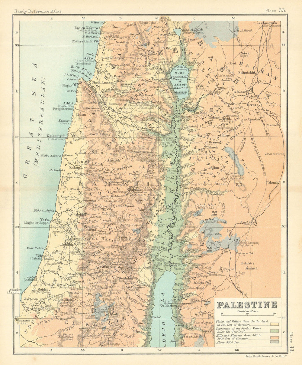 Palestine relief map. Holy Land Israel. BARTHOLOMEW 1909 old antique chart