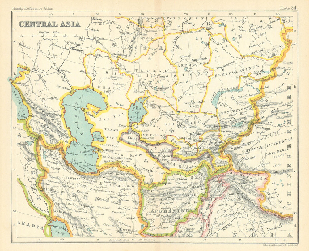 Central Asia. Bokhara Afghanistan Turkestan Caspian Sea. BARTHOLOMEW 1909 map