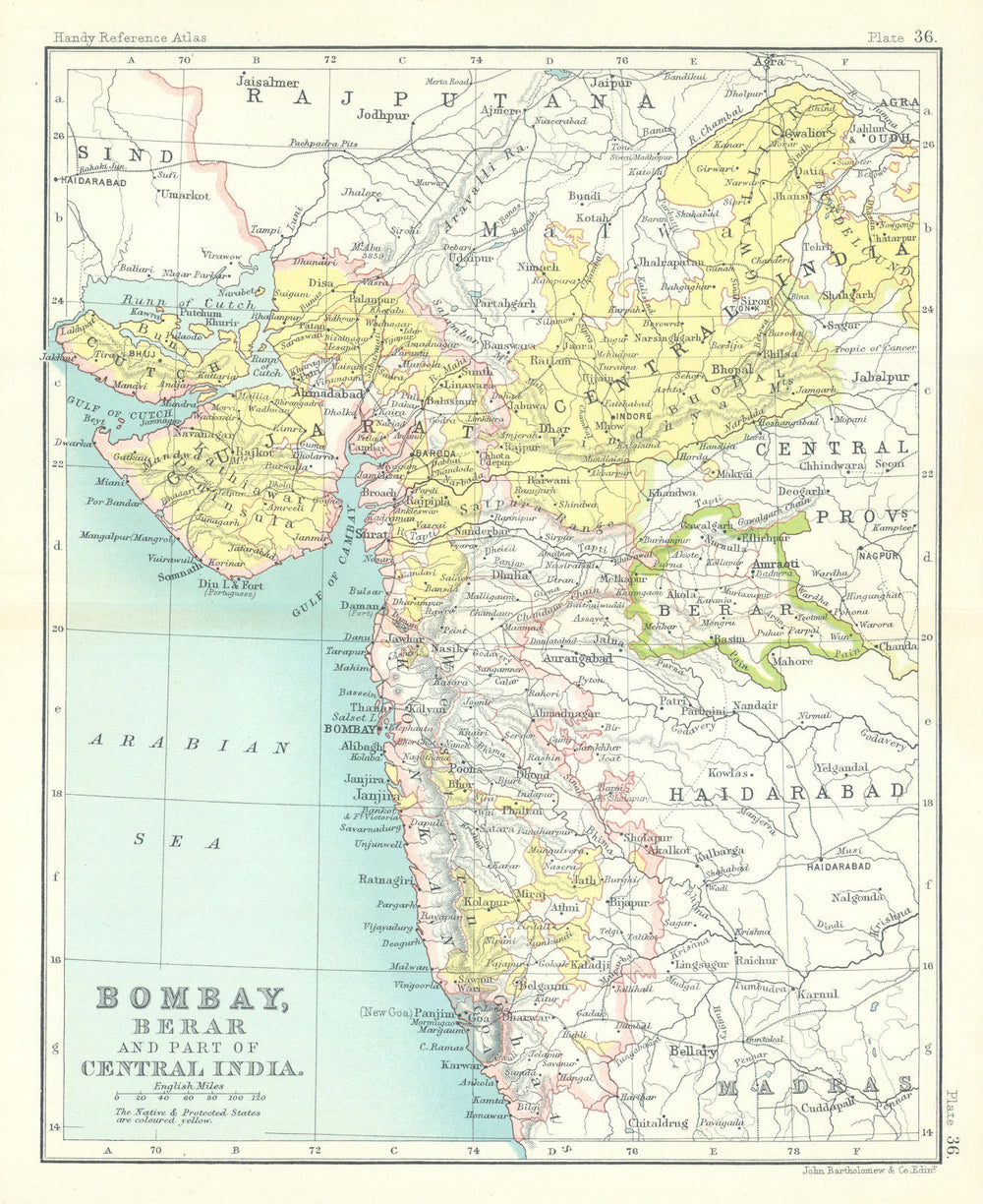 Bombay, Berar, and Part of Central India. NW British India 1909 old map