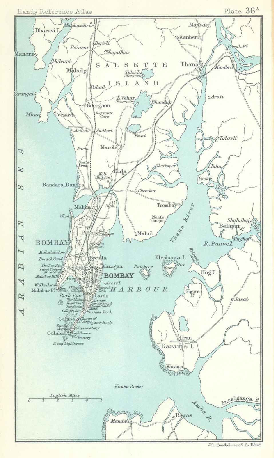 Bombay/Mumbai environs. British India. BARTHOLOMEW 1909 old antique map chart