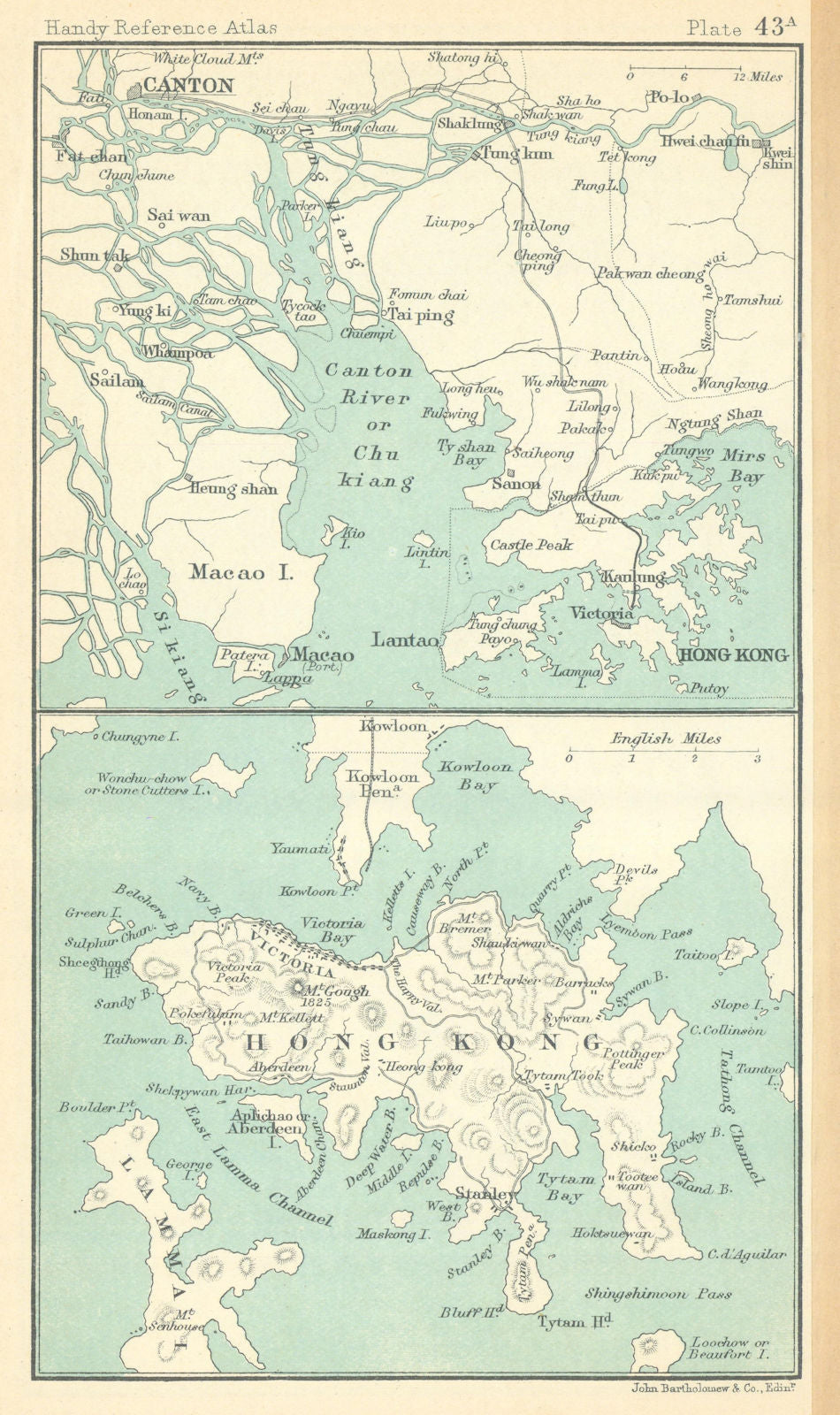 Hong Kong island. Pearl River Estuary. Canton Guangdong. BARTHOLOMEW 1909 map
