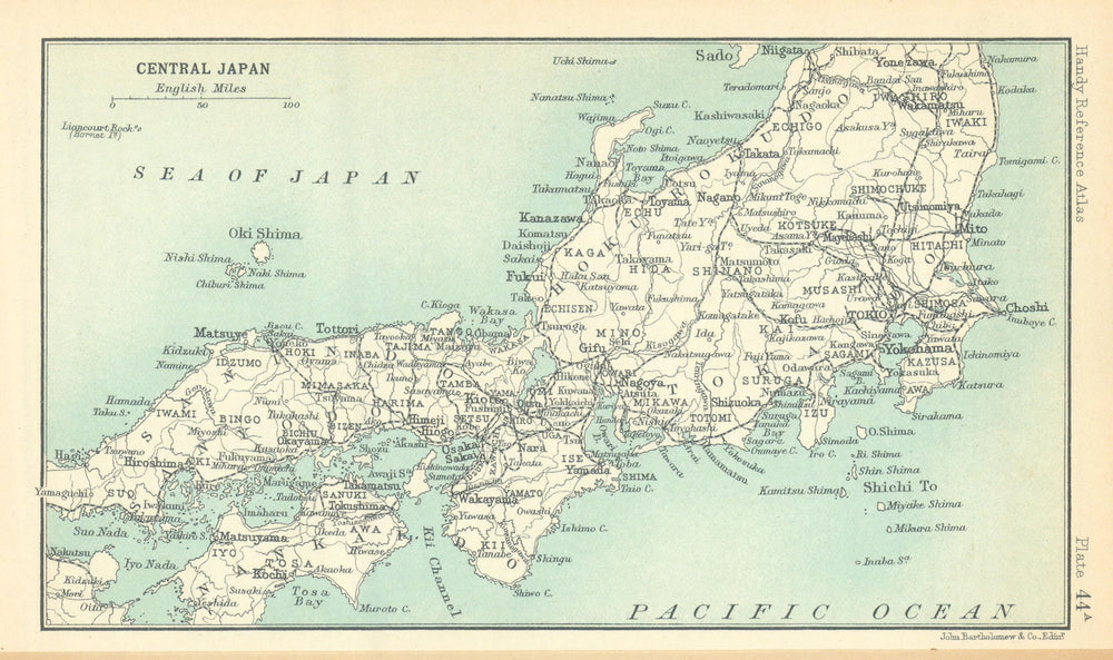 Central Japan. BARTHOLOMEW 1909 old antique vintage map plan chart