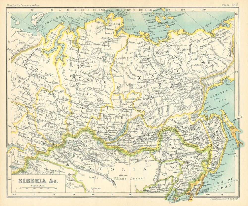 Siberia, &c. Russia. BARTHOLOMEW 1909 old antique vintage map plan chart